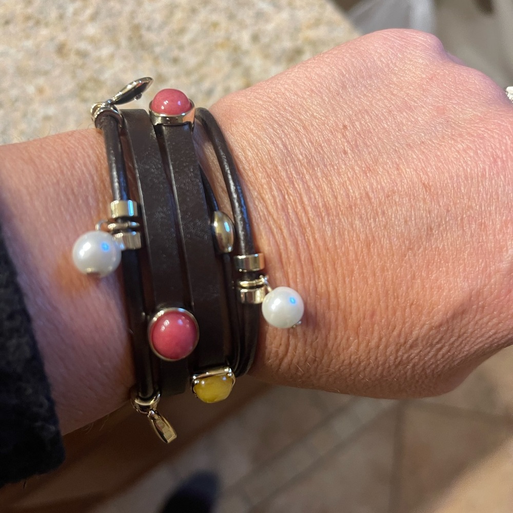 WHBL Brown Embellished Leather Bracelet